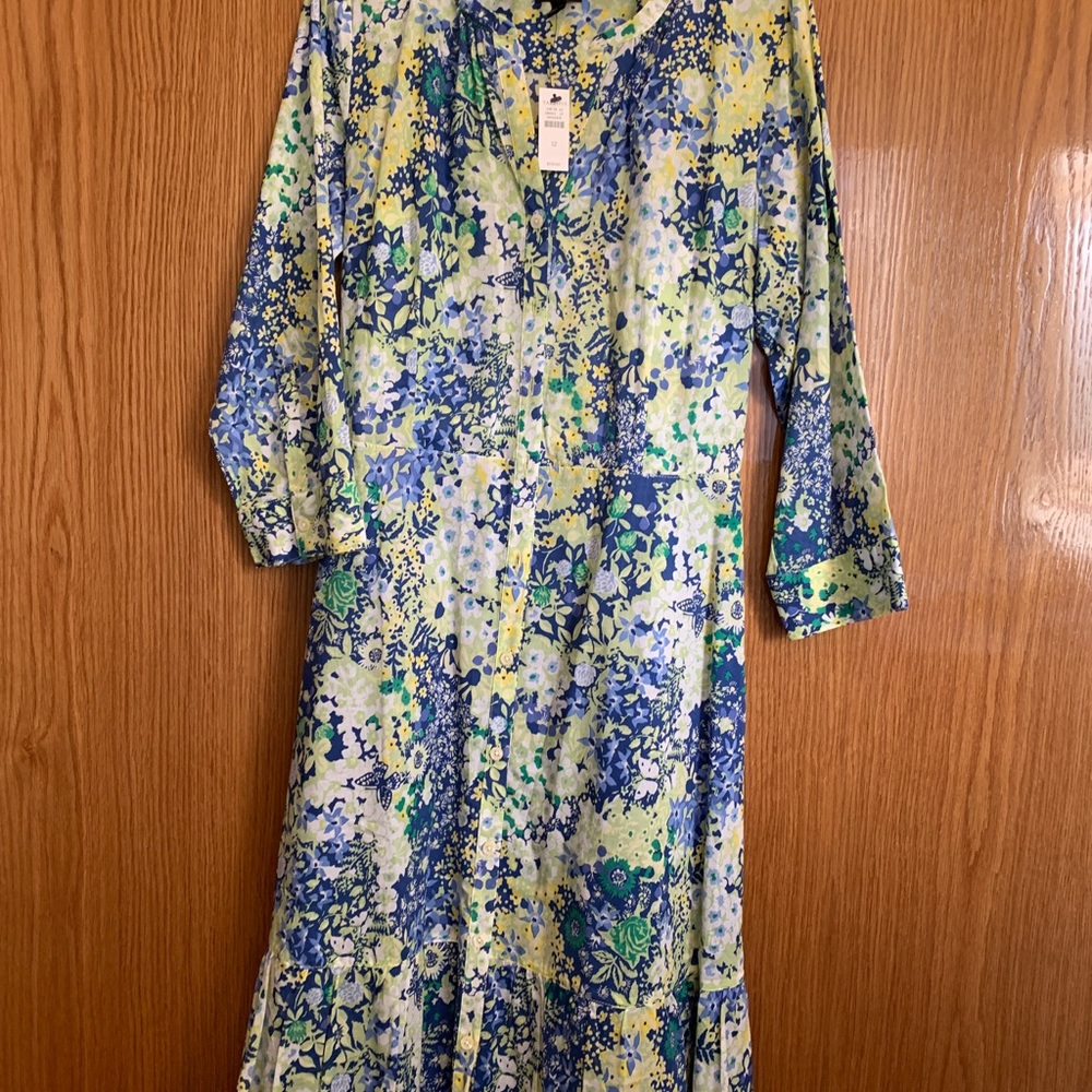 Lightweight tailored cotton blue yellow floral dress